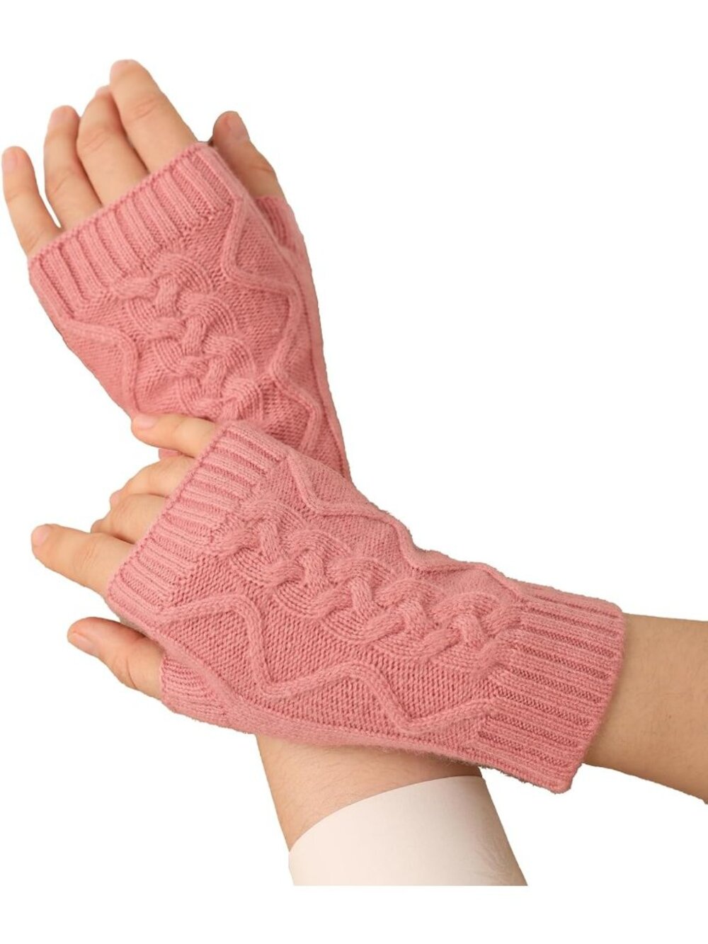 Women Pink100% Cashmer Knitted  Mitten Winter Warm Soft Gloves with Gift Box